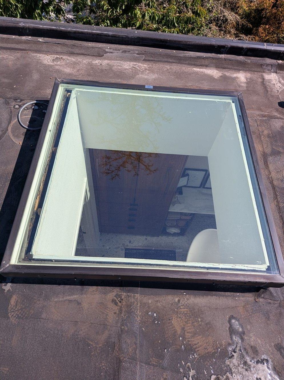 Clear skylight glass after cleaning