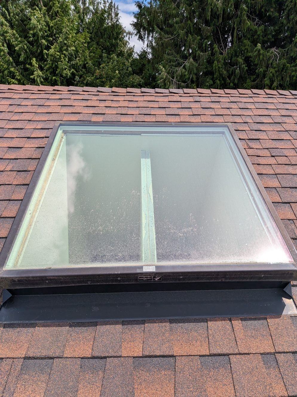 Hazy skylight glass before cleaning