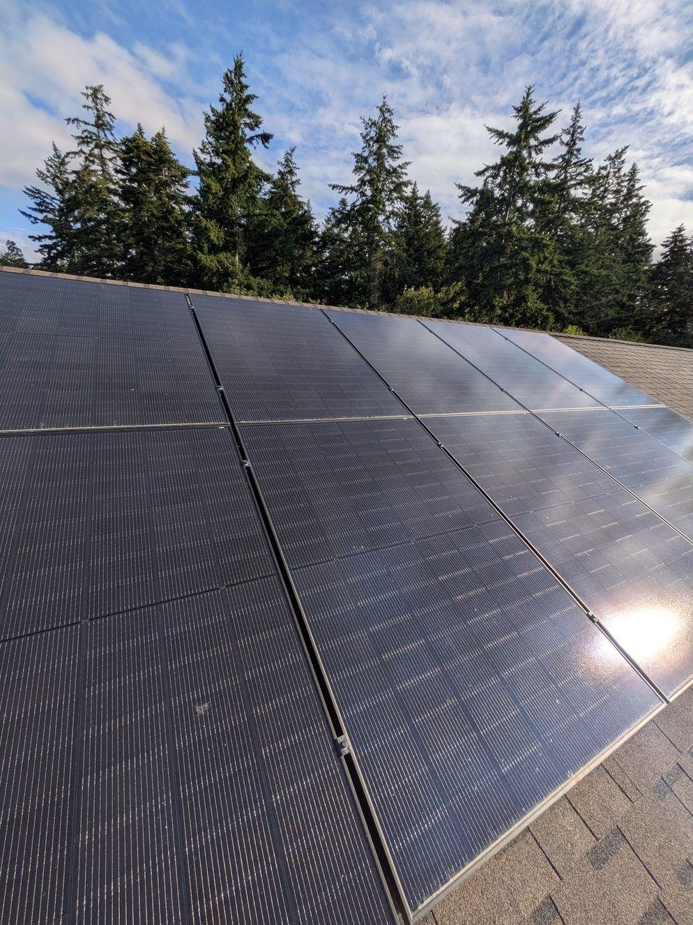 Dusty, streaked solar panels before cleaning